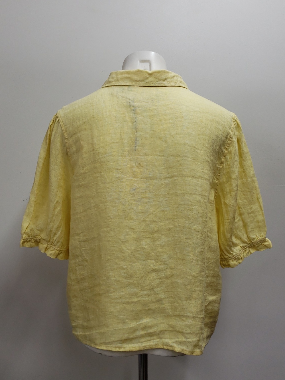 Laura Ashley Linen Button Up Shirt Women's  XL 3/4 Sleeve Yellow Crochet Buttons - Picture 4 of 12